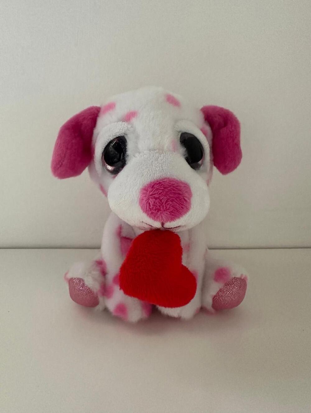 Russ Plush “Sugar” the Dog with Heart, Pink Polka Dots (6 inch)